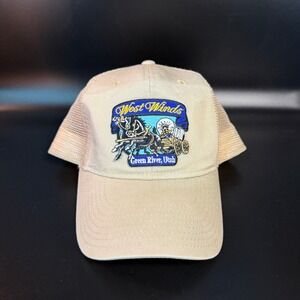 Otto West Winds Trucker‎ Hat Green River Utah Souvenir Adjustable Beige Cap